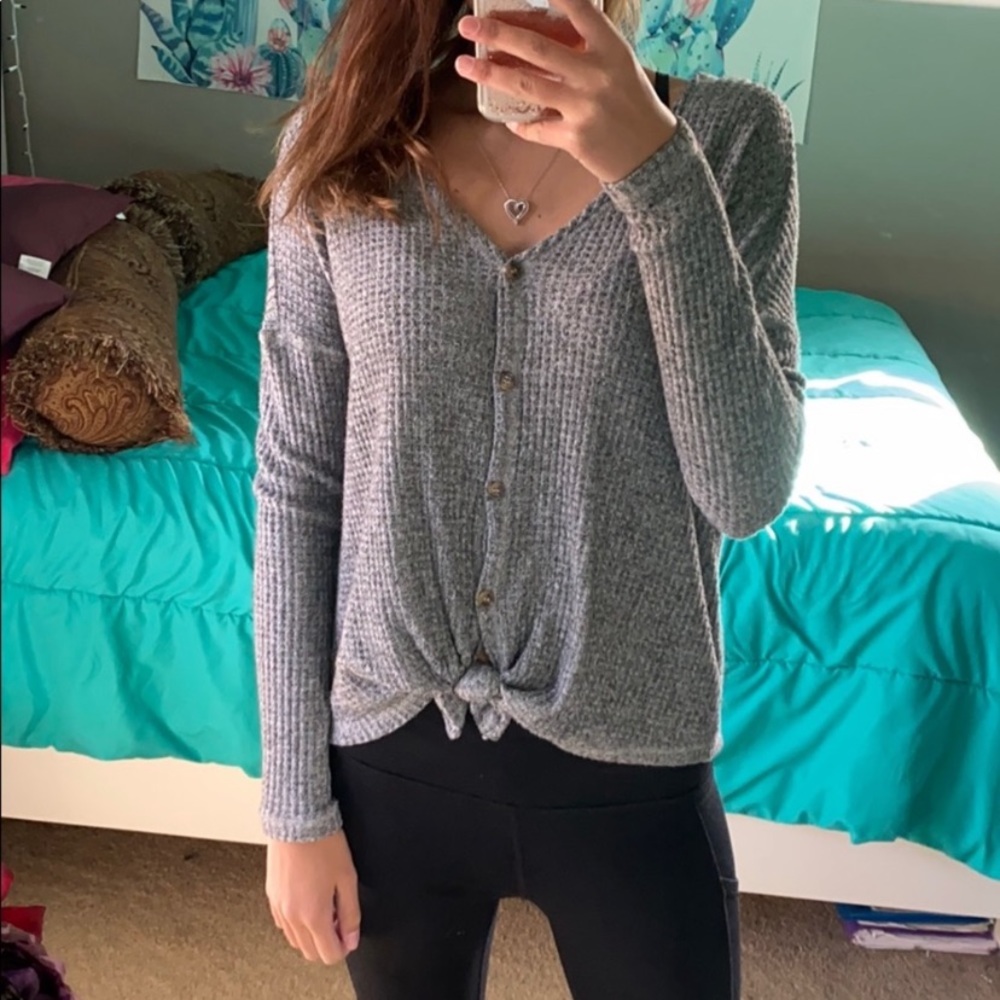 american eagle knot tie sweater grey